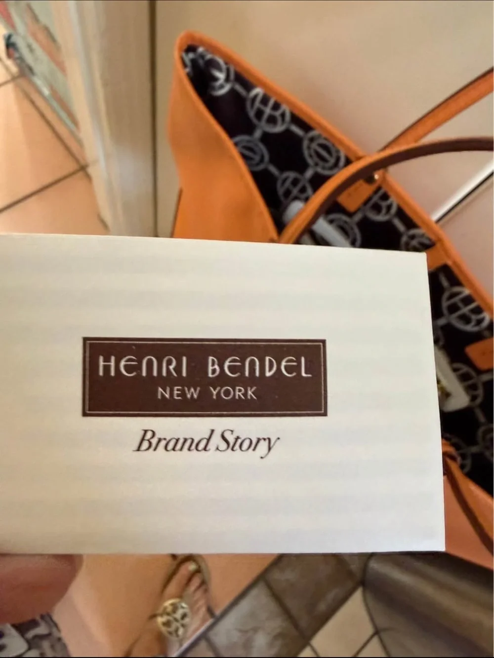henri bendel Orange Leather Shoulder Tote with Logo Charm